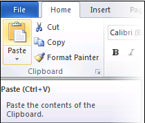 The Paste control in Word 2010