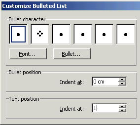 How to set indents for bullets in Word 2000