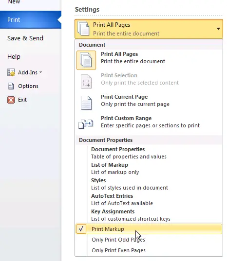 Microsoft Word 2010 Turn Off Show Markup Word