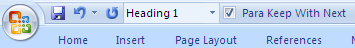 Quick Access Toolbar showing the Styles combo box and the Keep With Next button