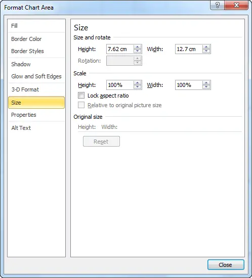 Excel Set Chart Size