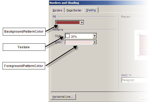 Word Borders and Shading dialog