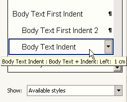 Hover over a style name in the Styles and Formatting pane to see a description of the style