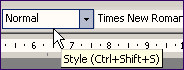 The Style box on the Formatting toolbar.