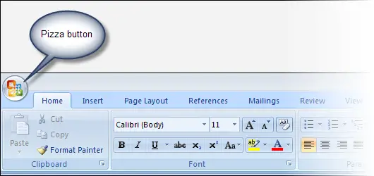 Identify Word 2007 from the round pizza button
