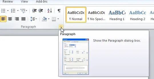 paragraph dialog box launcher word 2013