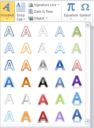 WordArt in Word 2007