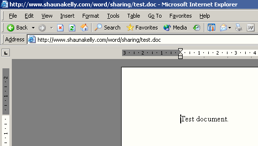 A Word document open in Internet Explorer's Word plug-in, showing a combination of Word and Internet Explorer toolbars.